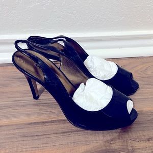 X-Appeal Black Patent Leather Peep Toe Heels